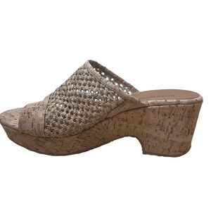 Baretraps Women's Bethie Wedge Sandals Cork Weave Tan Slip On Open Toe Size 9M